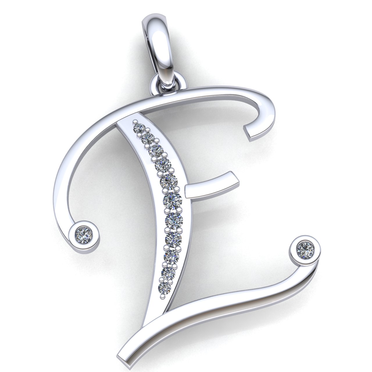Jewel We Sell Natural 0.15ct Round Cut Diamond Ladies Initial Letter Alphabet 'E' Pendant Solid 10K White Gold H SI2