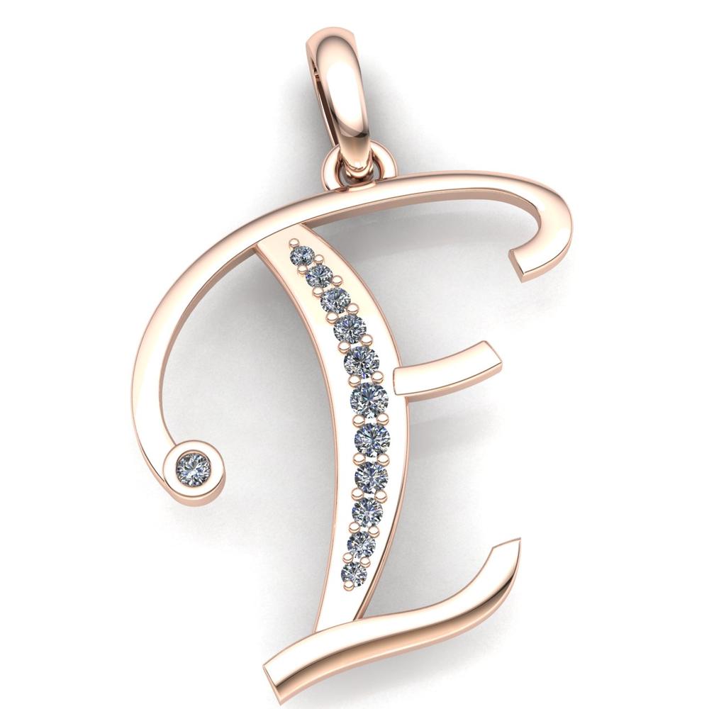 Jewel We Sell Genuine 0.33ct Round Cut Diamond Ladies Initial Letter Alphabet 'F' Pendant Solid 10K Rose Gold H SI2