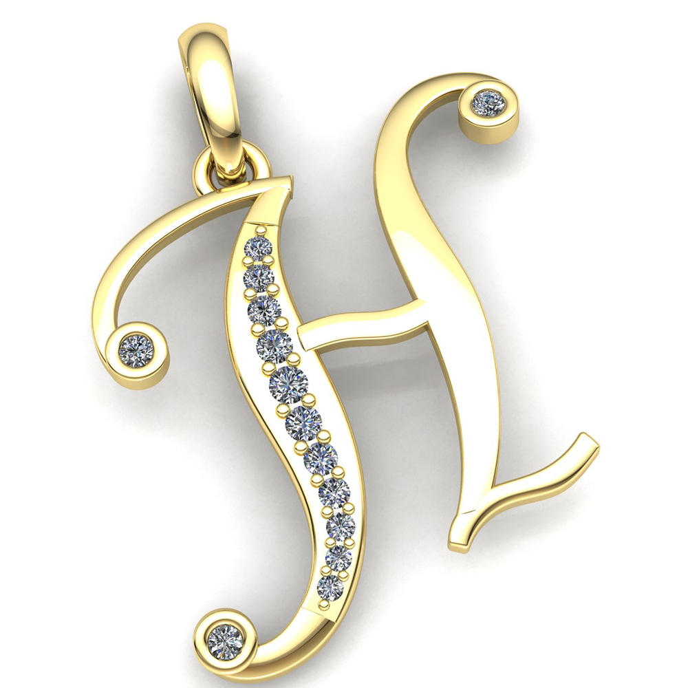 Jewel We Sell Natural 0.33carat Round Cut Diamond Ladies Initial Letter Alphabet 'H' Pendant Solid 10K Yellow Gold GH SI1