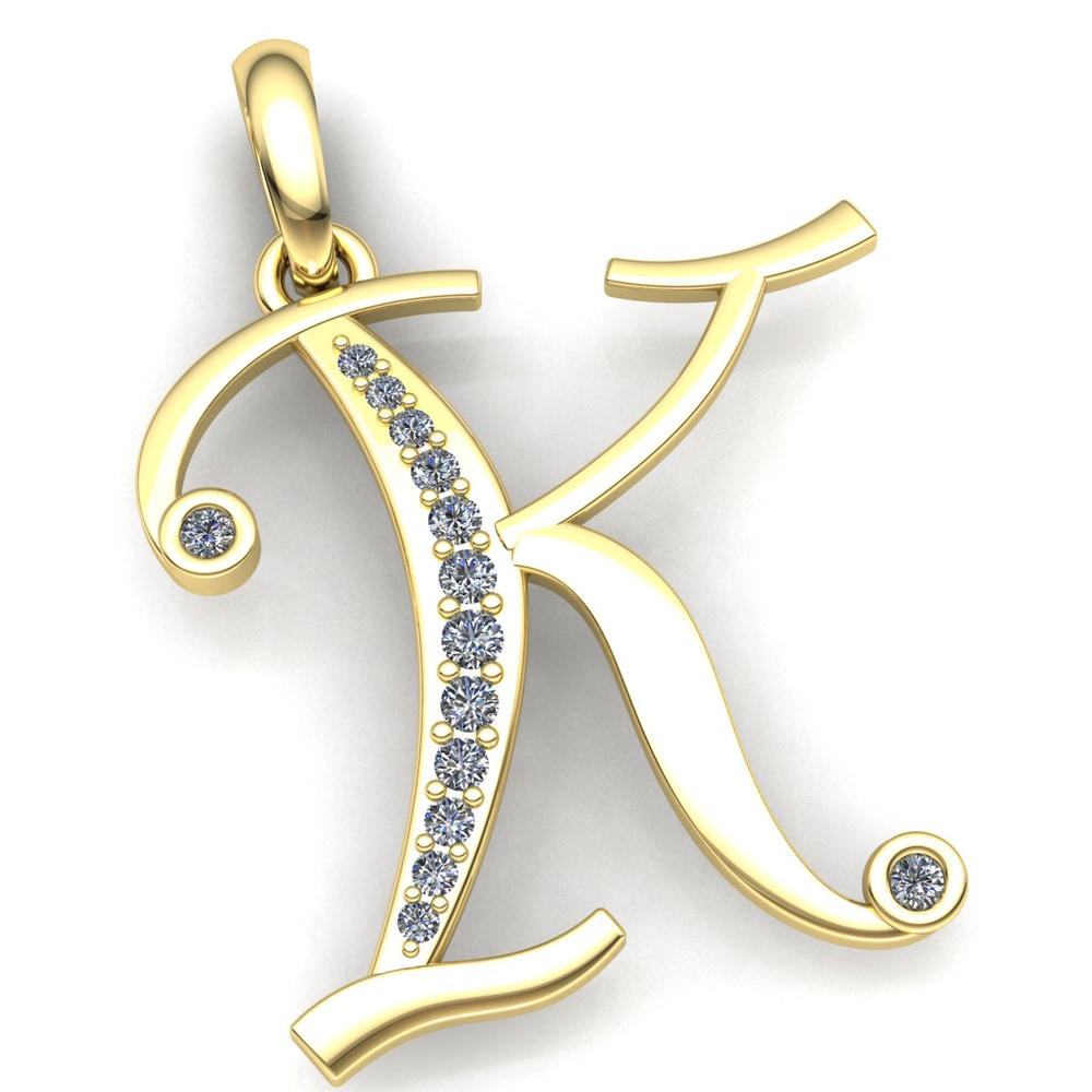 Jewel We Sell Natural 0.75ct Round Cut Diamond Ladies Initial Letter Alphabet 'K' Pendant Solid 18K Yellow Gold H SI2