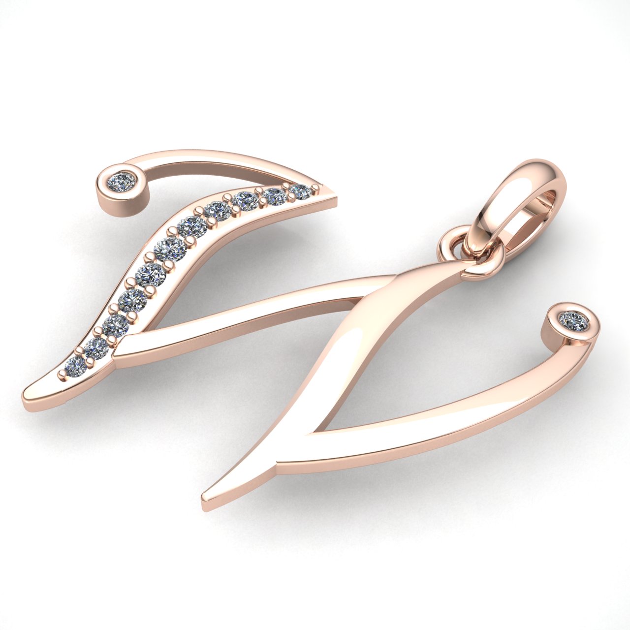 Jewel We Sell Natural 0.5carat Round Cut Diamond Ladies Initial Letter Alphabet 'W' Pendant Solid 18K Rose Gold H SI2