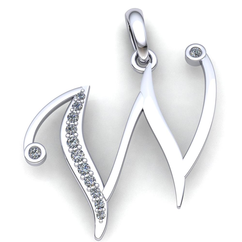 Jewel We Sell Real 0.15carat Round Cut Diamond Ladies Initial Letter Alphabet 'W' Pendant Solid 18K White Gold F VS1