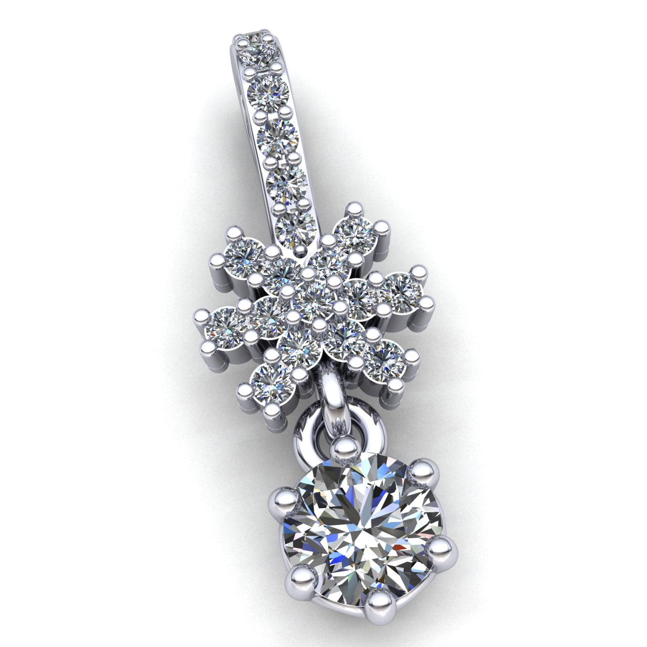 Jewel We Sell Real 0.25carat Round Cut Diamond Ladies Flower Solitaire Pendant Solid 14K White Gold IJ SI2