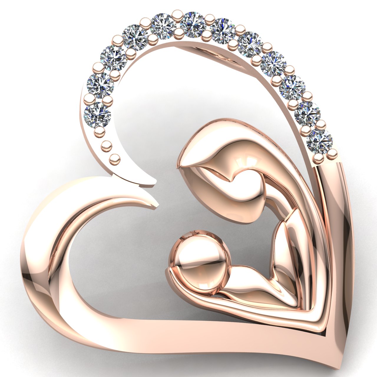 Jewel We Sell Genuine 0.15ctw Round Cut Diamond Ladies Heart Pendant Solid 10K Rose Gold GH I1-I2