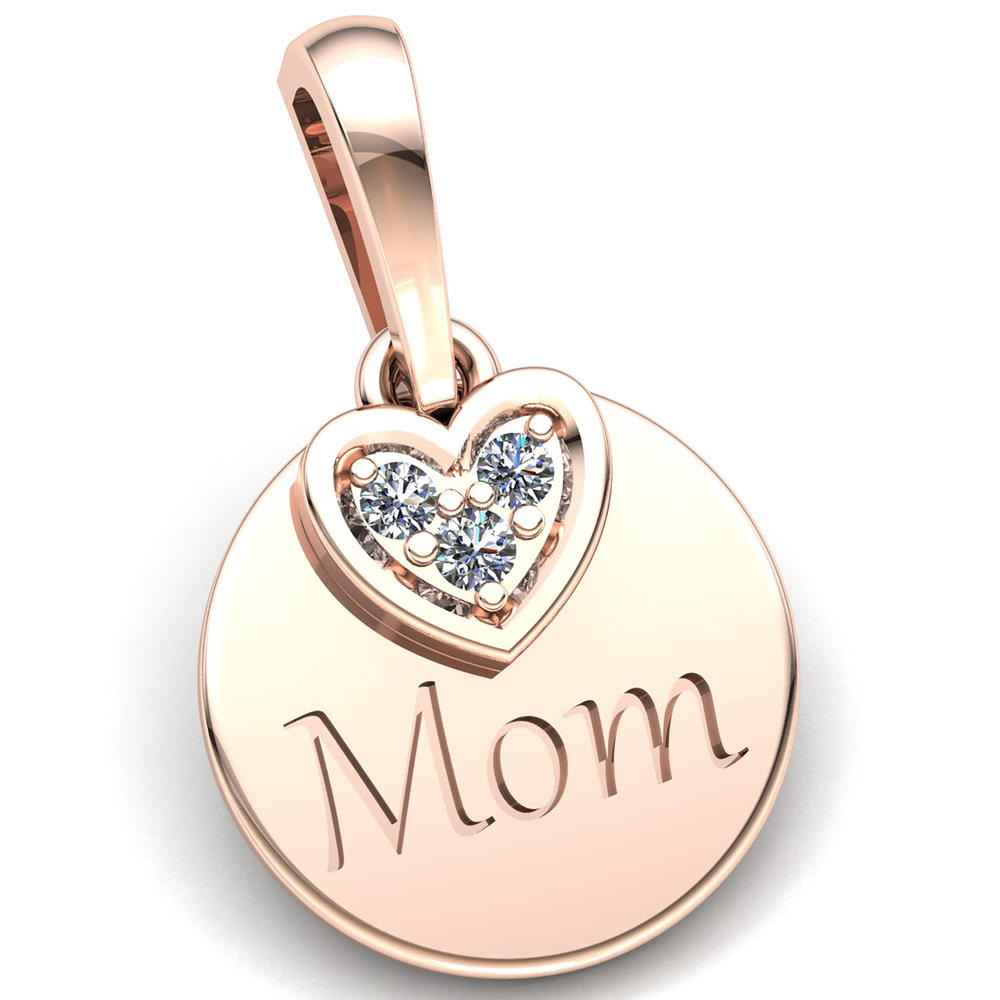 Jewel We Sell Real 0.5carat Round Cut Diamond Ladies Circle Heart Mom's Pendant Solid 14K Rose Gold FG VS