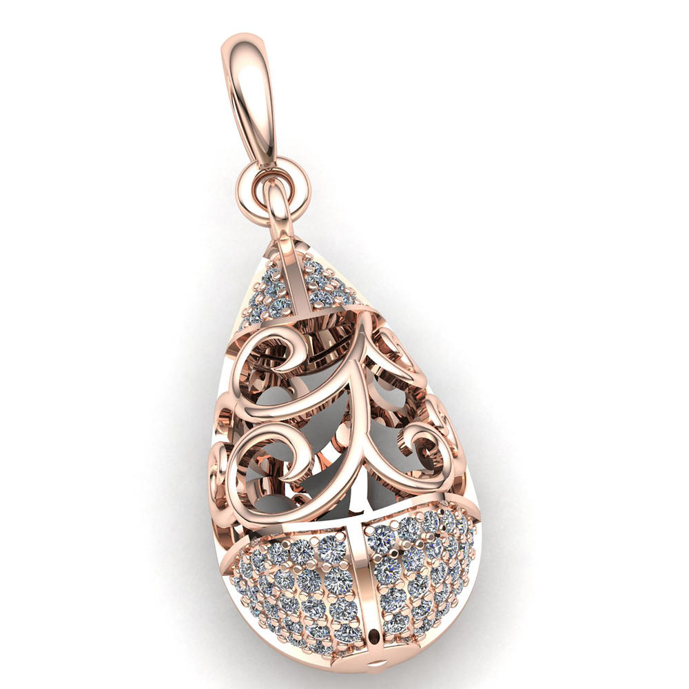 Jewel We Sell 1carat Round Cut Diamond Ladies Fancy Filigree Drop Pendant Solid 18K Rose Gold G SI1