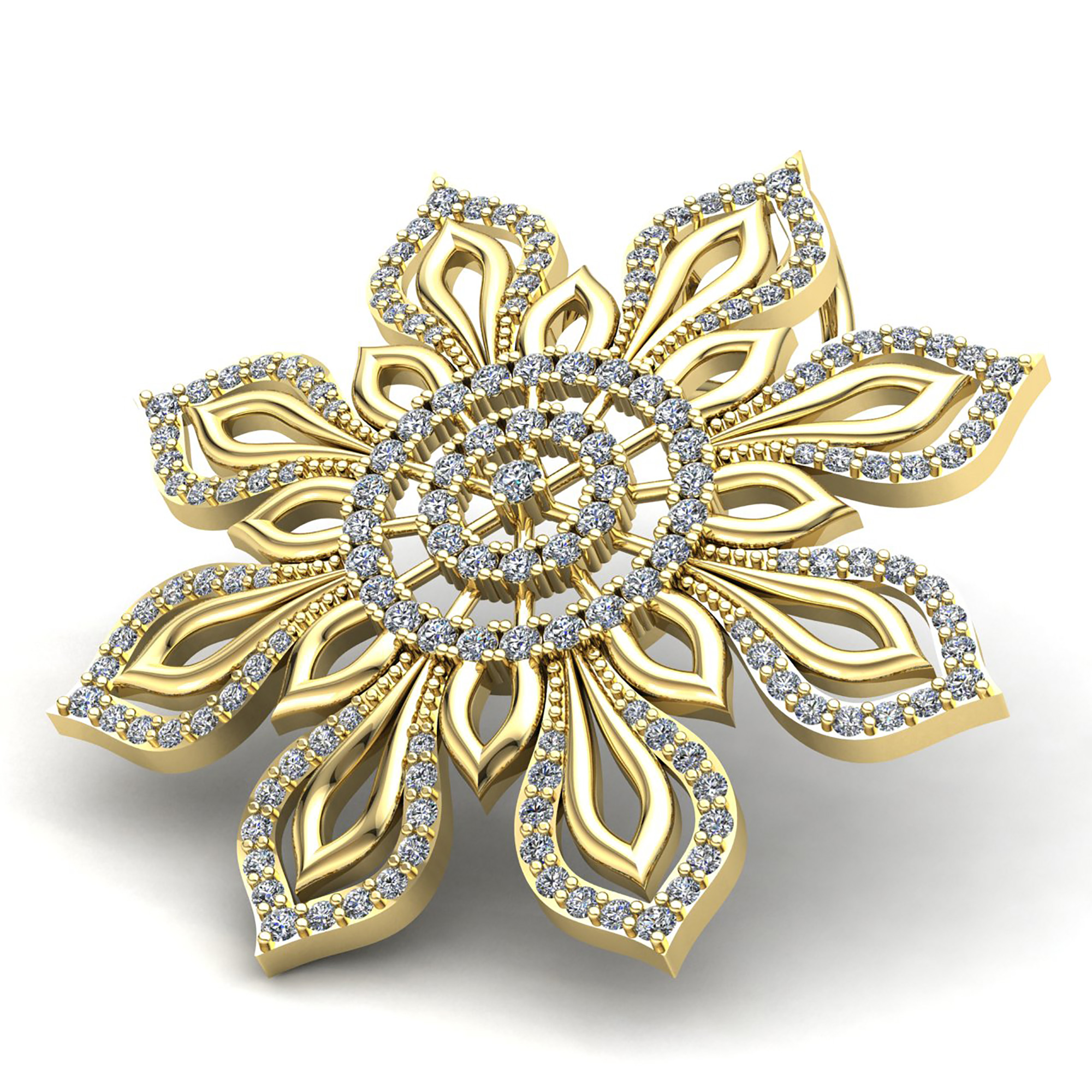 Jewel We Sell Genuine 8carat Round Cut Diamond Ladies Fancy Flower Pendant Solid 10K Yellow Gold J SI2