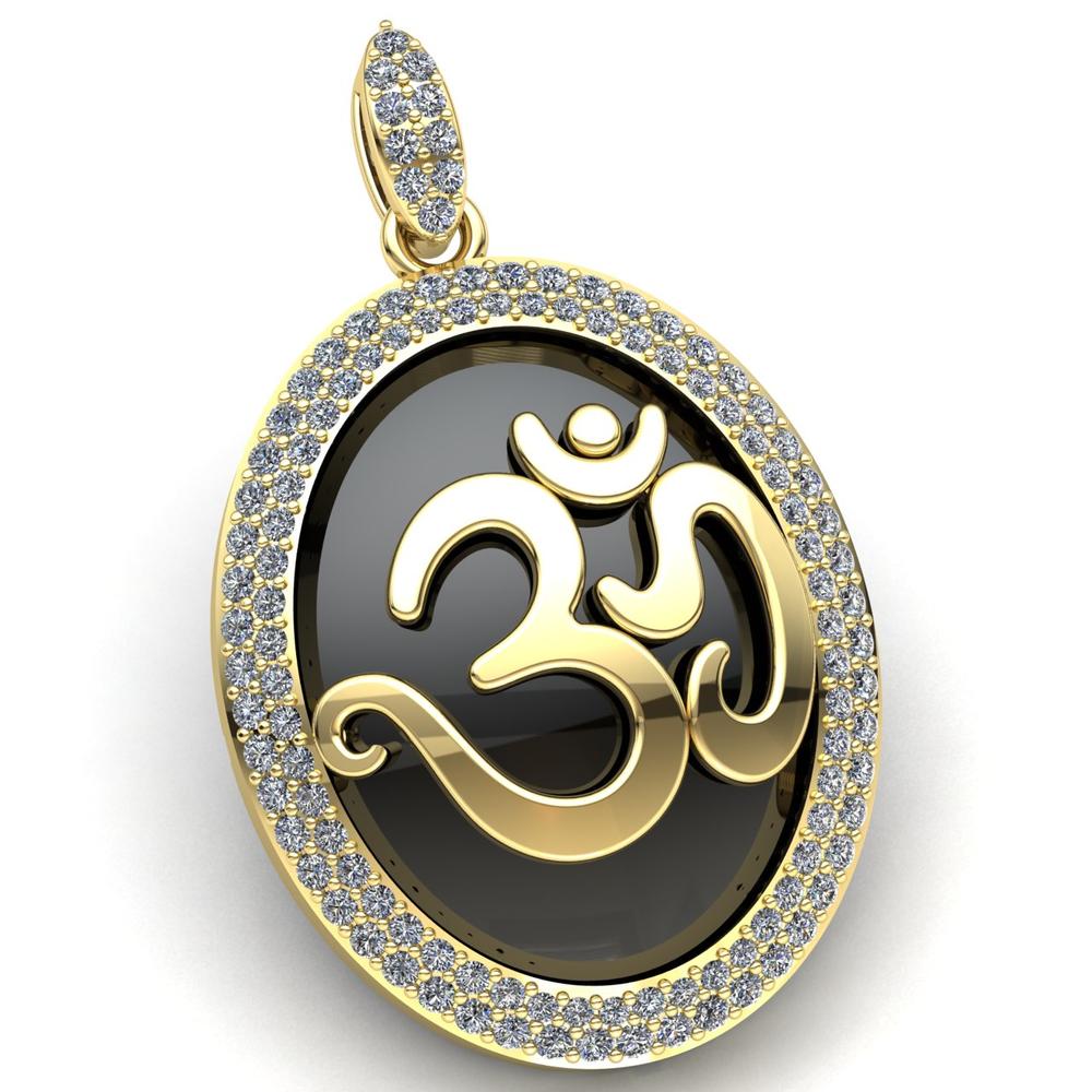 Jewel We Sell Natural 1.5ct Round Cut Diamond Ladies Circle of Om Religious Pendant Solid 18K Yellow Gold FG VS2