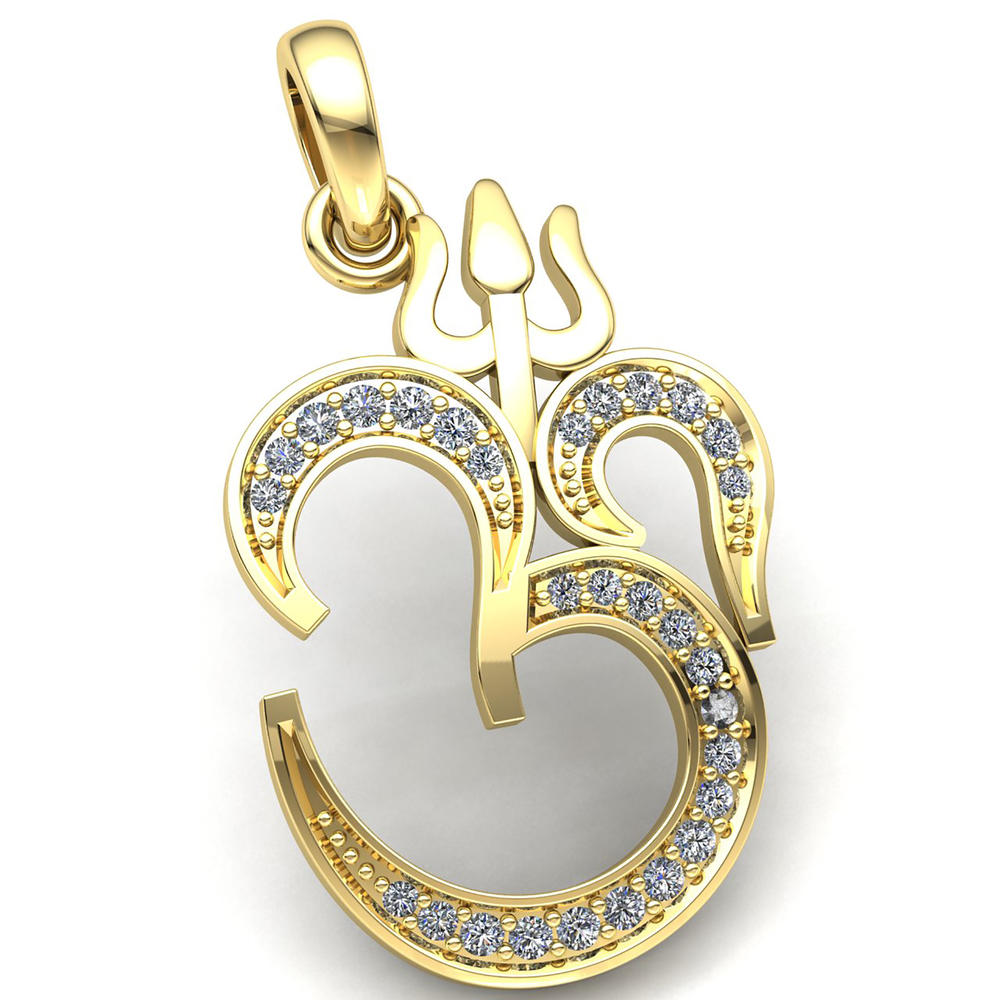 Jewel We Sell 0.33carat Round Cut Diamond Ladies Om Religious Pendant Solid 10K Yellow Gold J SI2