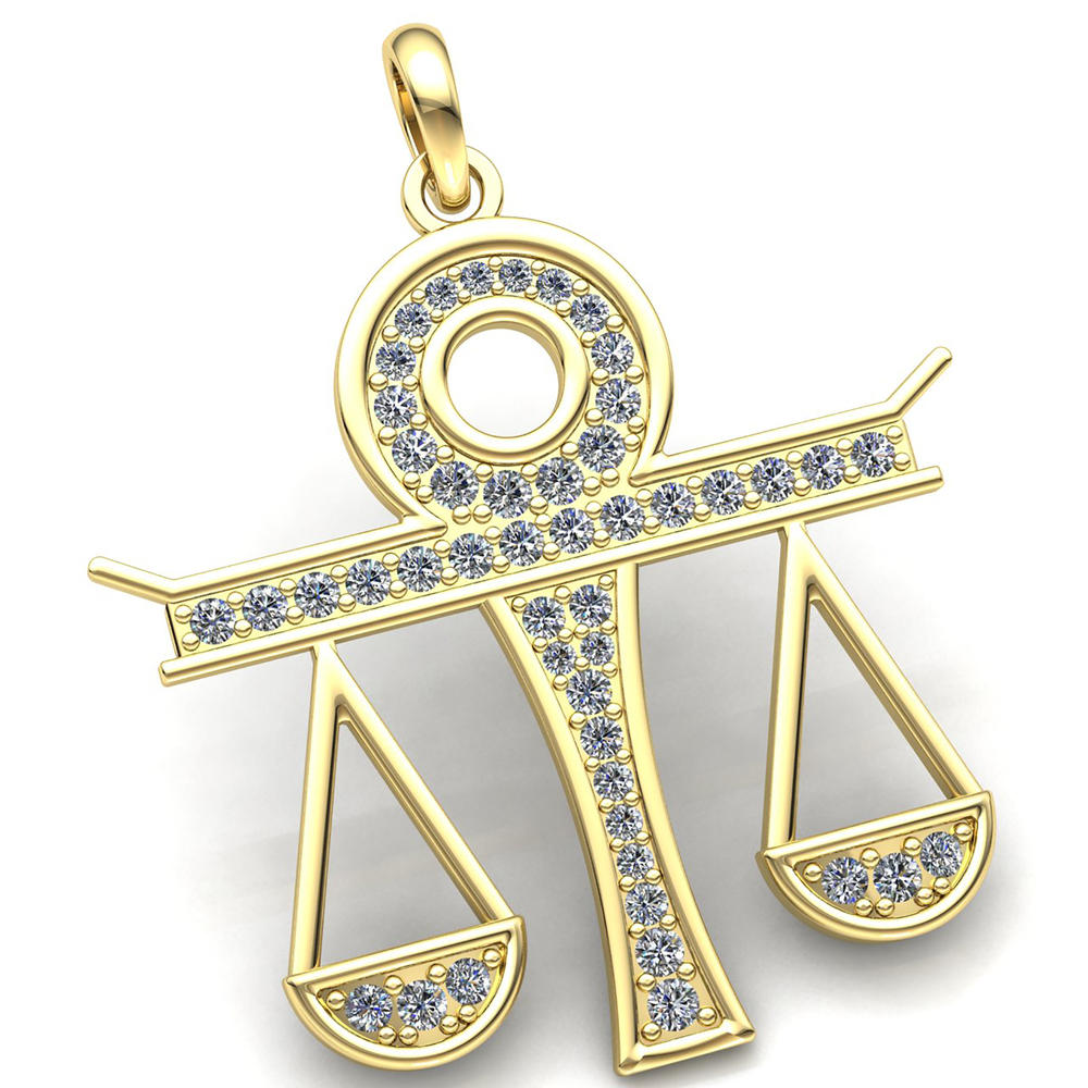 Jewel We Sell 2ctw Round Cut Diamond Ladies Zodiac Sign 'Libra' Pendant Solid 18K Yellow Gold G SI1
