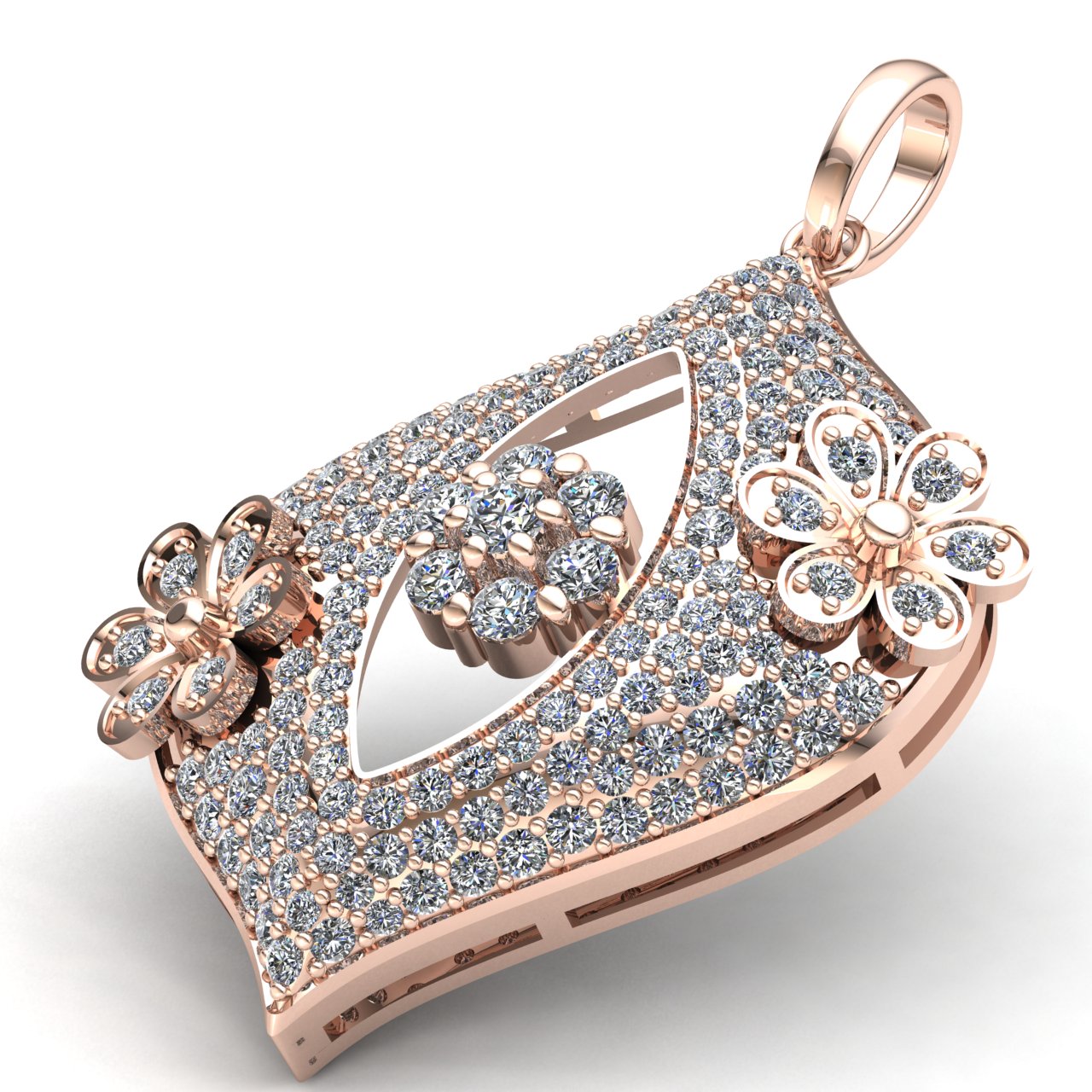Jewel We Sell 4carat Round Cut Diamond Ladies Cluster Fancy Flower Pendant Solid 14K Rose Gold FG VS