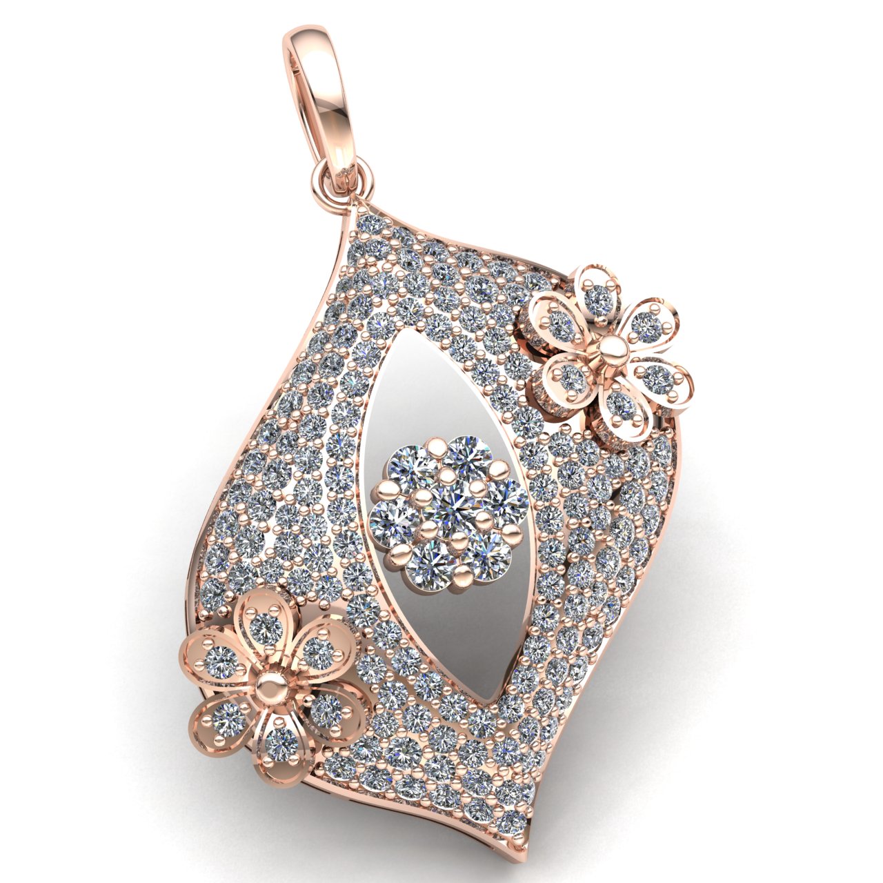 Jewel We Sell 4carat Round Cut Diamond Ladies Cluster Fancy Flower Pendant Solid 14K Rose Gold FG VS