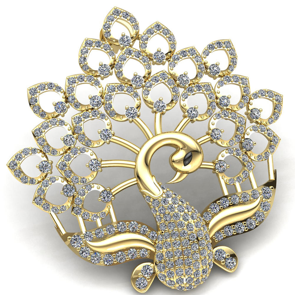 Jewel We Sell 2ct Round Cut Not Enhanced Diamond Ladies Charm Peacock Pendant 14K Yellow Gold GH SI1