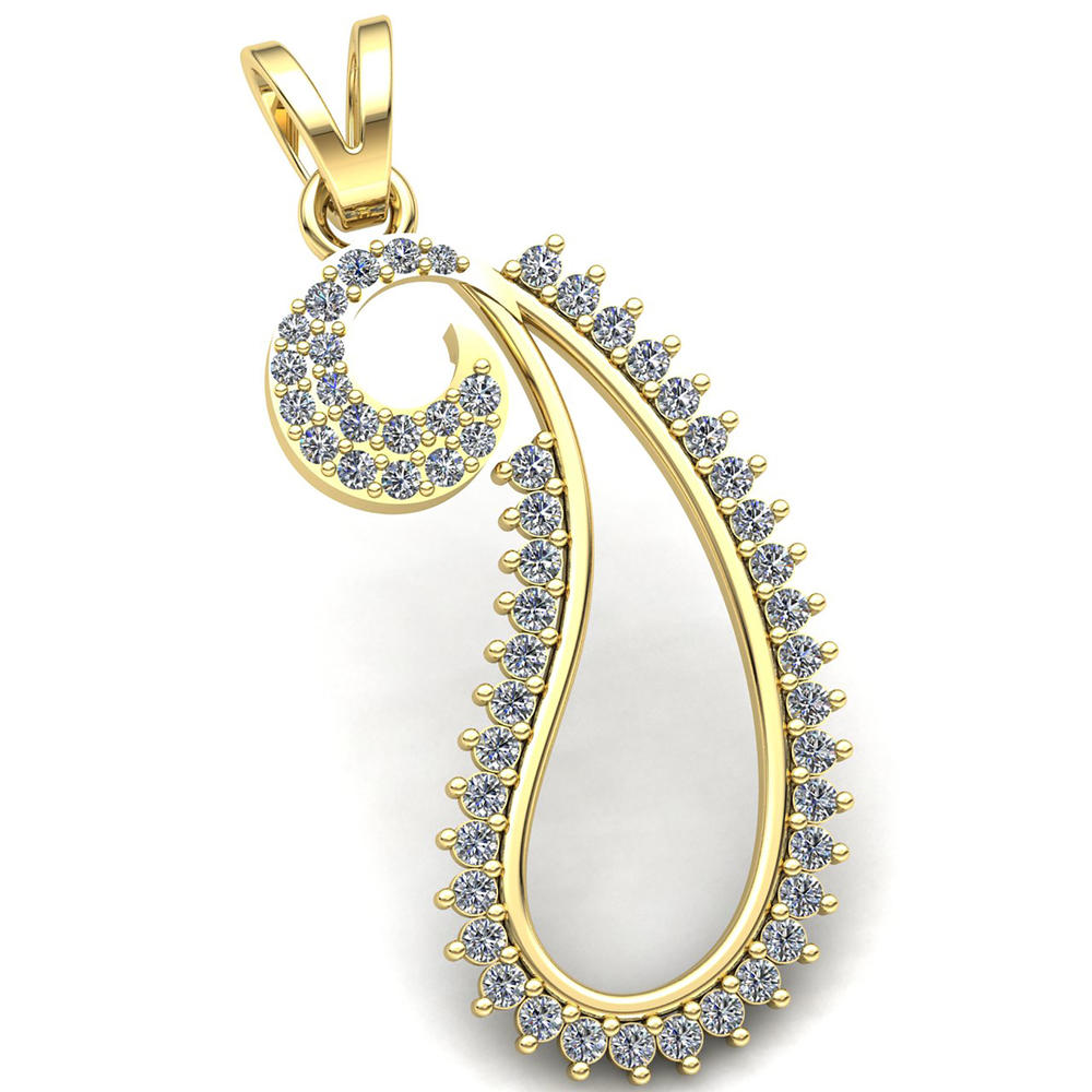 Jewel We Sell 1carat Round Cut Diamond Ladies Accent Pave Fancy Pendant Solid 10K Yellow Gold GH SI1