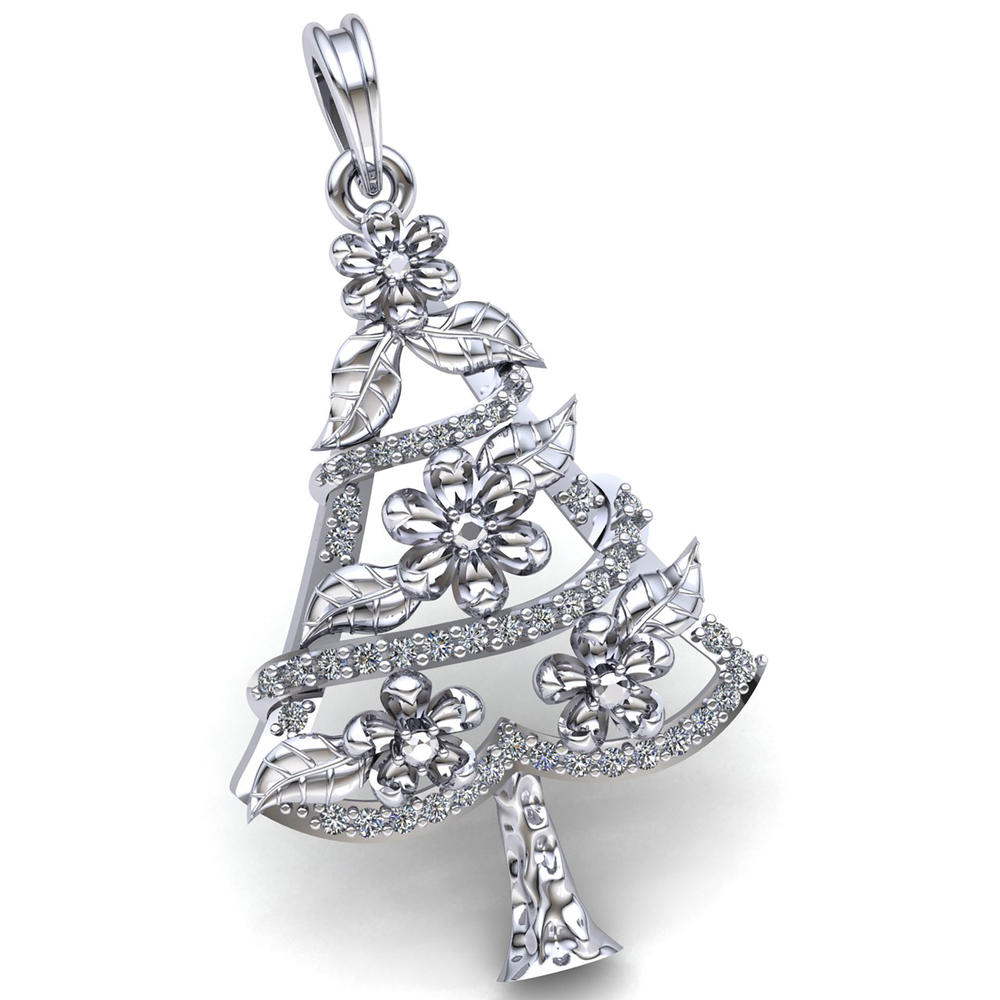 Jewel We Sell Real 2carat Round Cut Diamond Ladies Charm Christmas Tree Pendant Solid 14K White Gold GH SI2