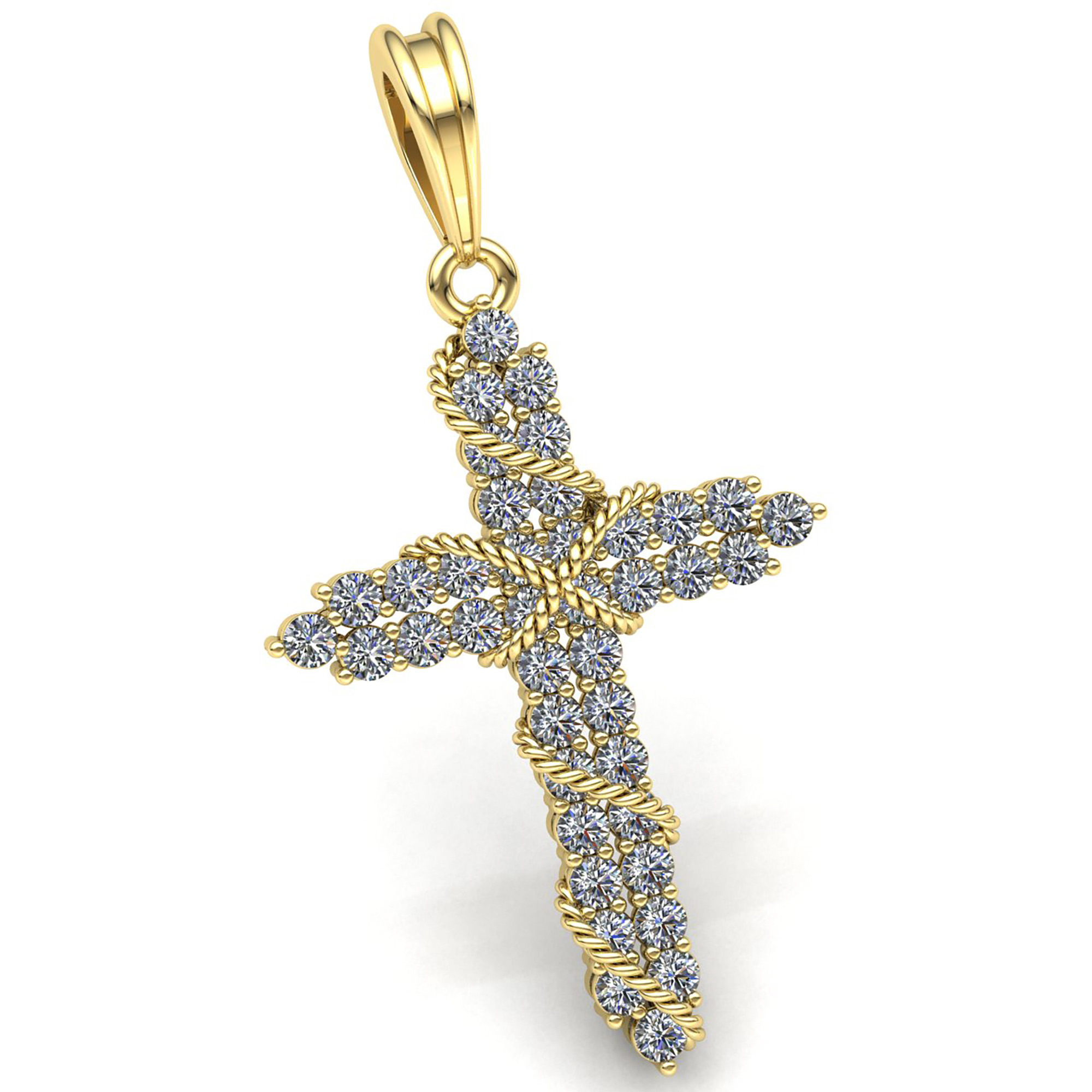 Jewel We Sell Natural 5carat Round Cut Diamond Mens Rope Religious Cross Pendant Solid 10K Yellow Gold J SI2