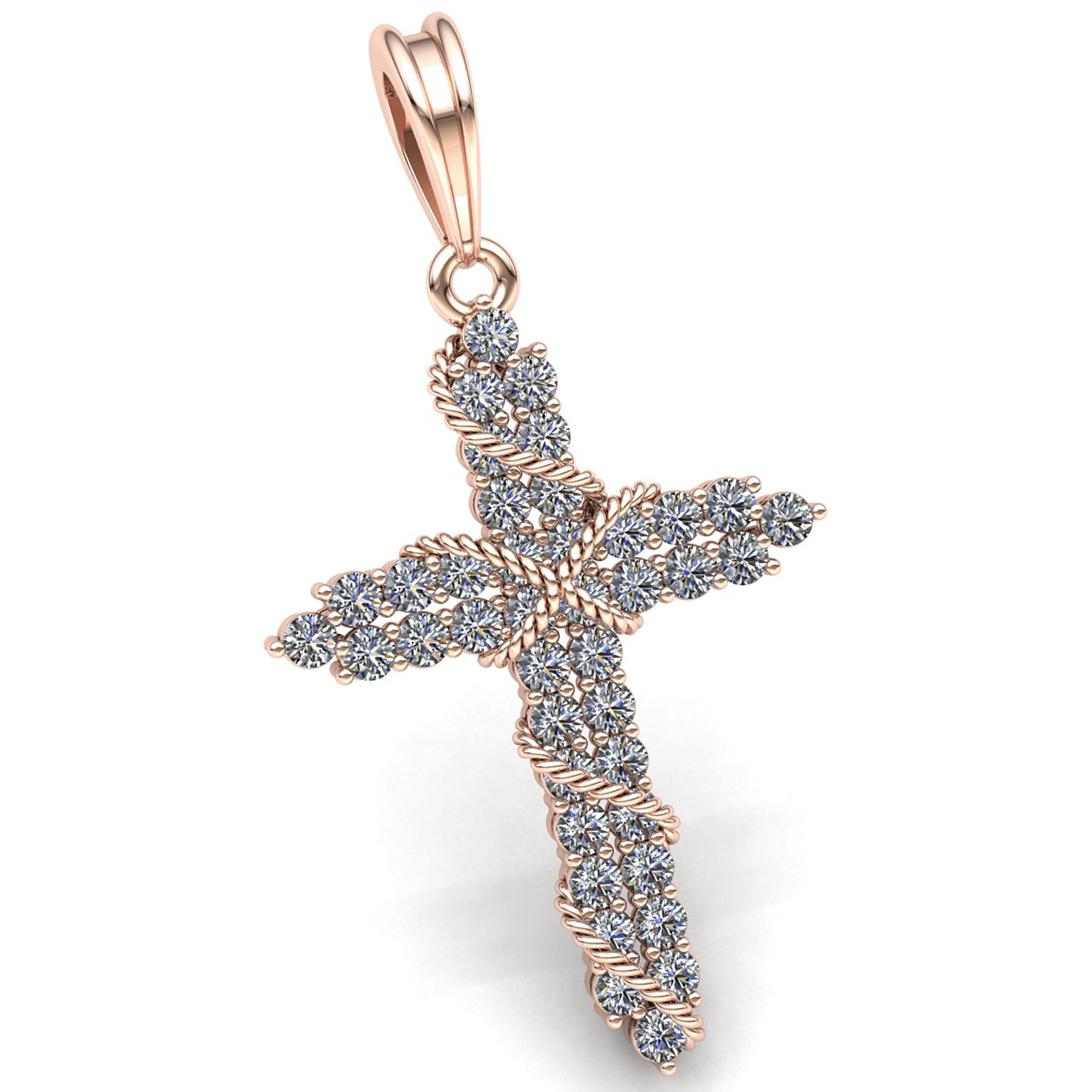 Jewel We Sell Genuine 1ctw Round Cut Diamond Mens Rope Religious Cross Pendant Solid 10K Rose Gold GH SI1