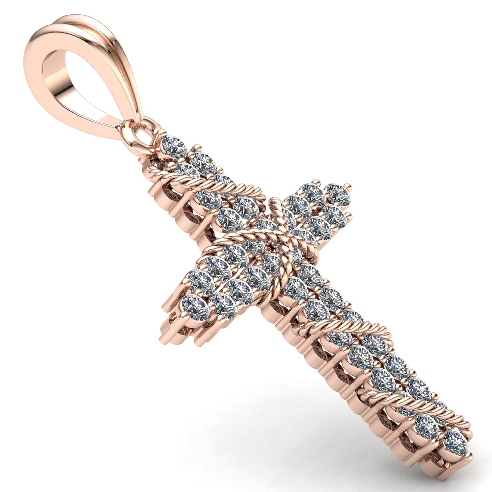 Jewel We Sell Genuine 1ctw Round Cut Diamond Mens Rope Religious Cross Pendant Solid 10K Rose Gold GH SI1