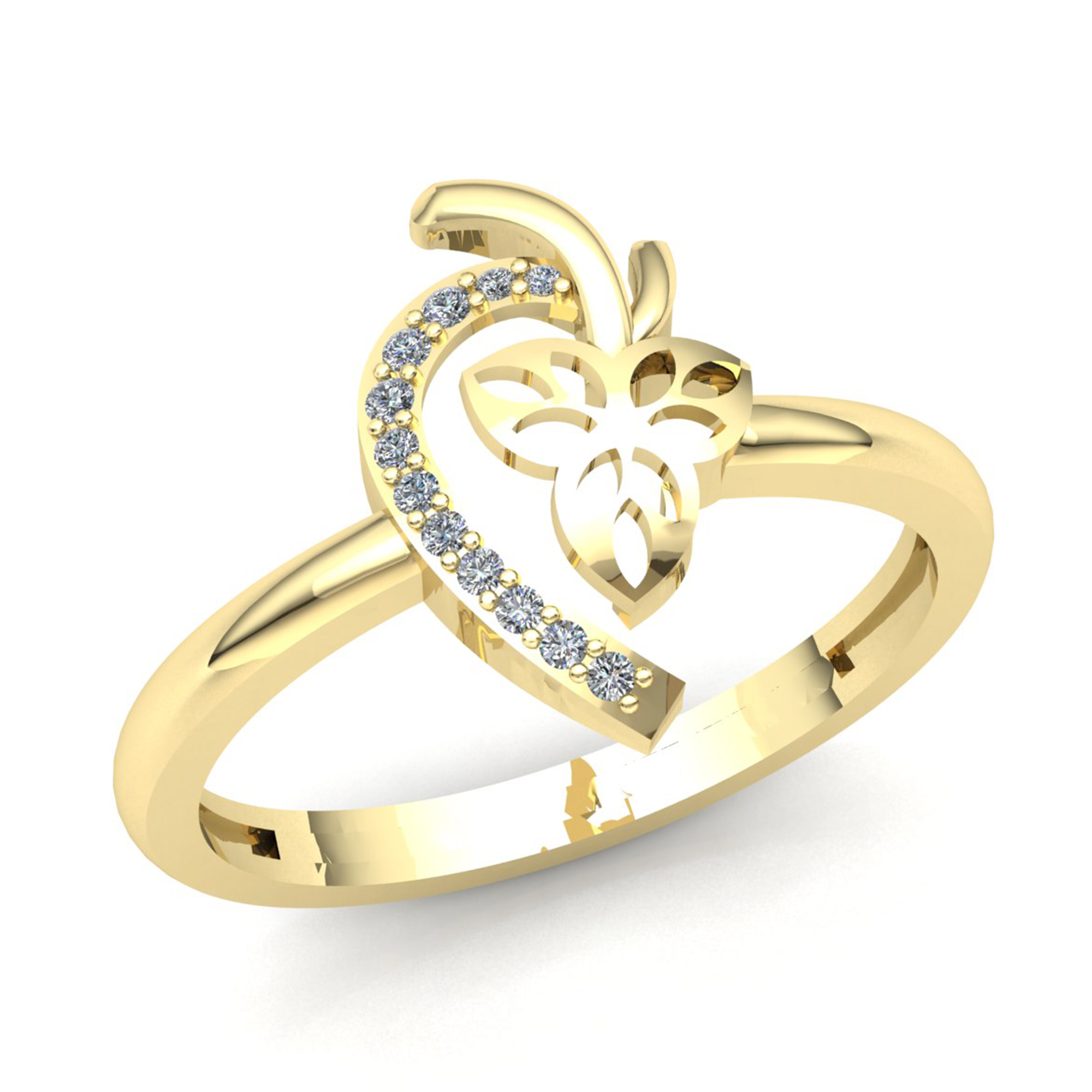 Jewel We Sell 0.15ctw Round Cut Diamond Ladies Bridal Leaf Heart Anniversary Right Hand Ring 18k Rose, White, or Yellow Gold F VS1