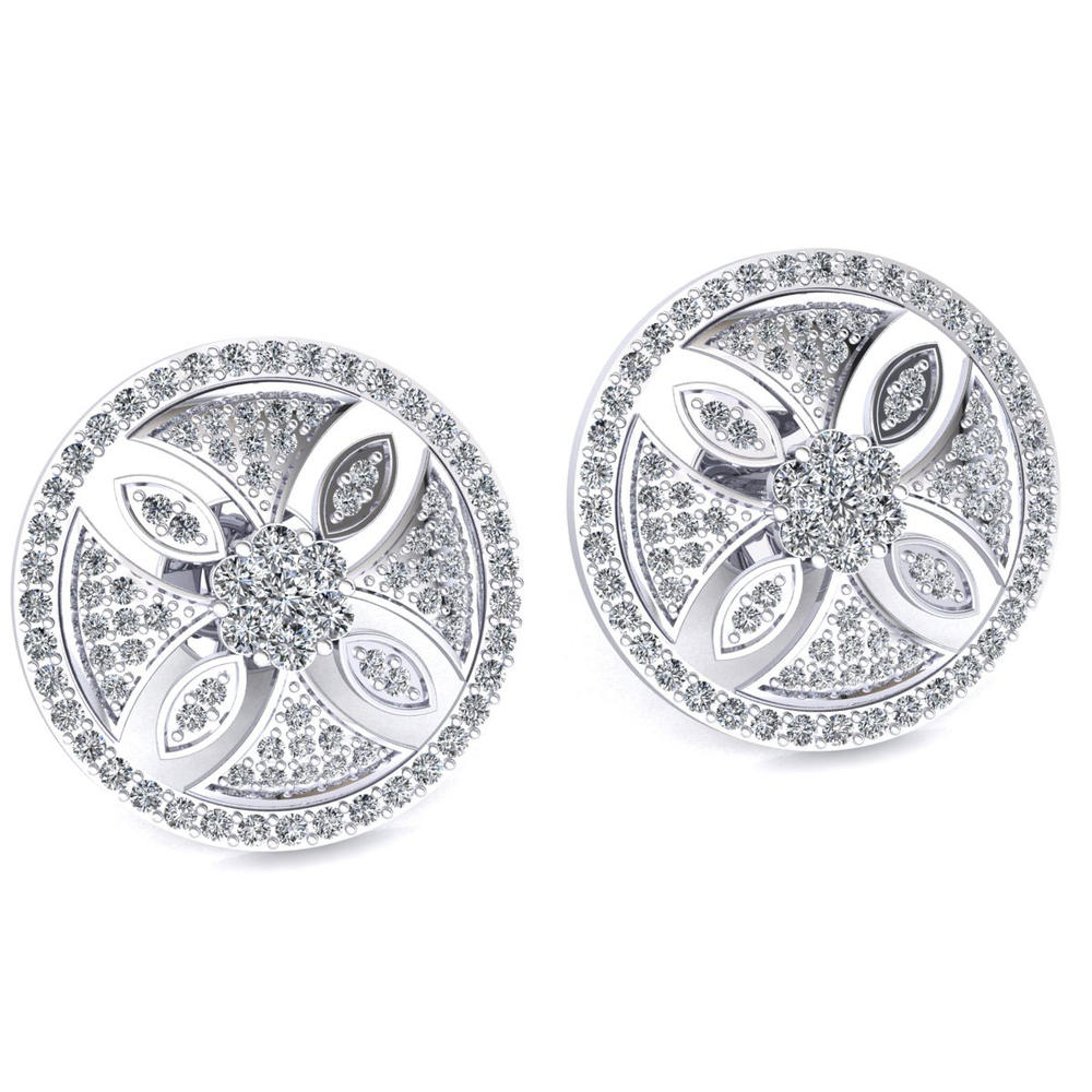 Jewel We Sell Real 1.5carat Round Cut Diamond Ladies Floral Circle Earrings Solid 14K White, Yellow or Rose Gold GH I1