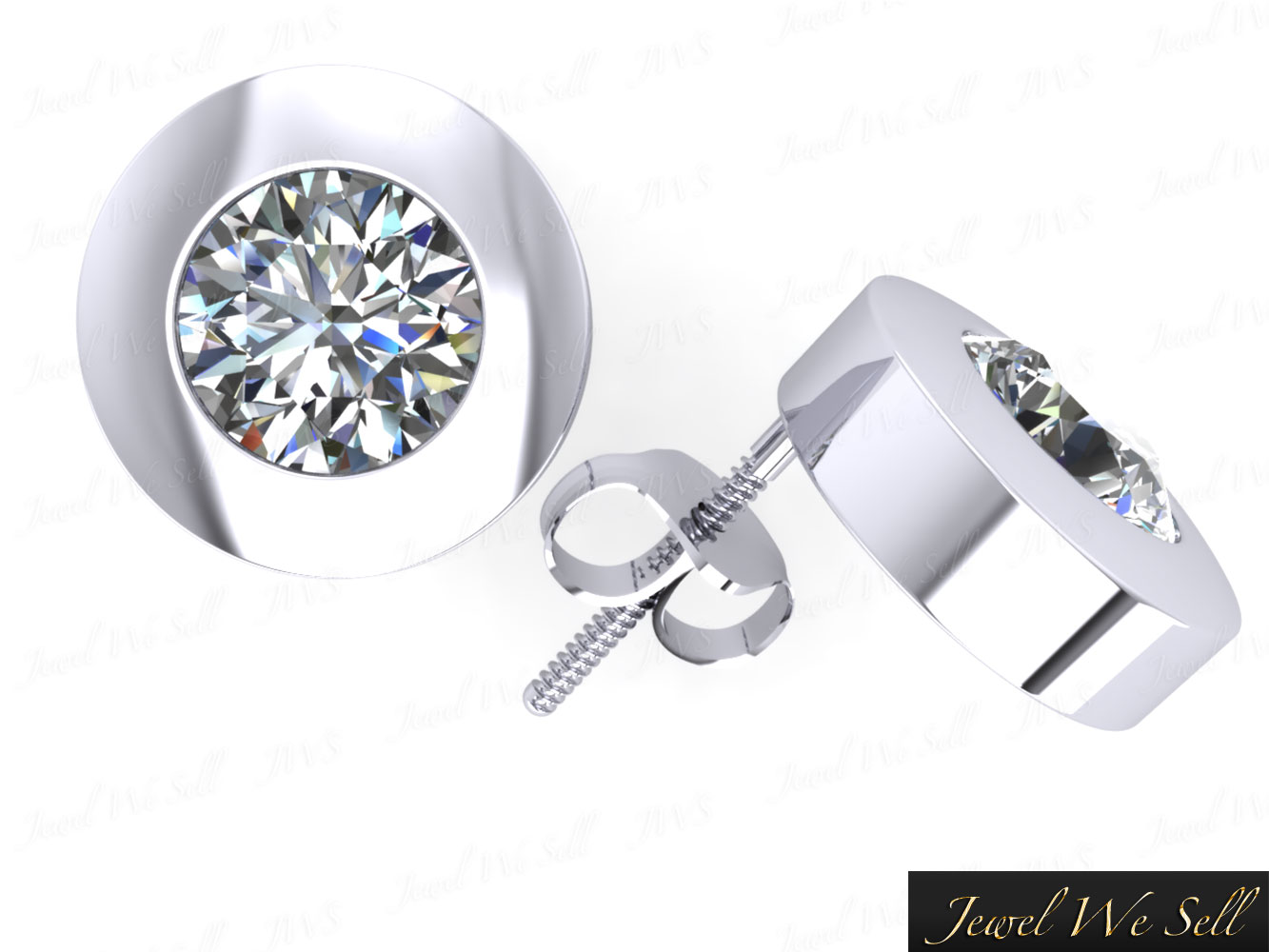 Jewel We Sell 1.00Ct Round Cut Diamond Solitaire Stud Earrings 14k White or Yellow Gold Bezel Push Back I SI2