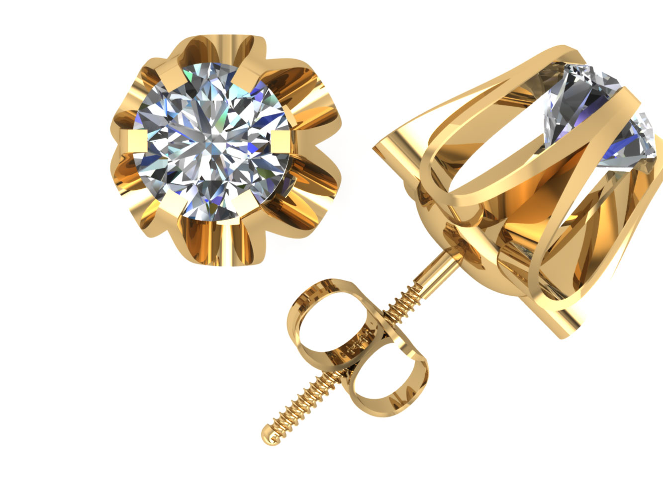 Jewel We Sell Real 1.00Ct Round Cut Diamond Buttercup Stud Earrings 14k White or Yellow Gold 6Prong Set E VS1