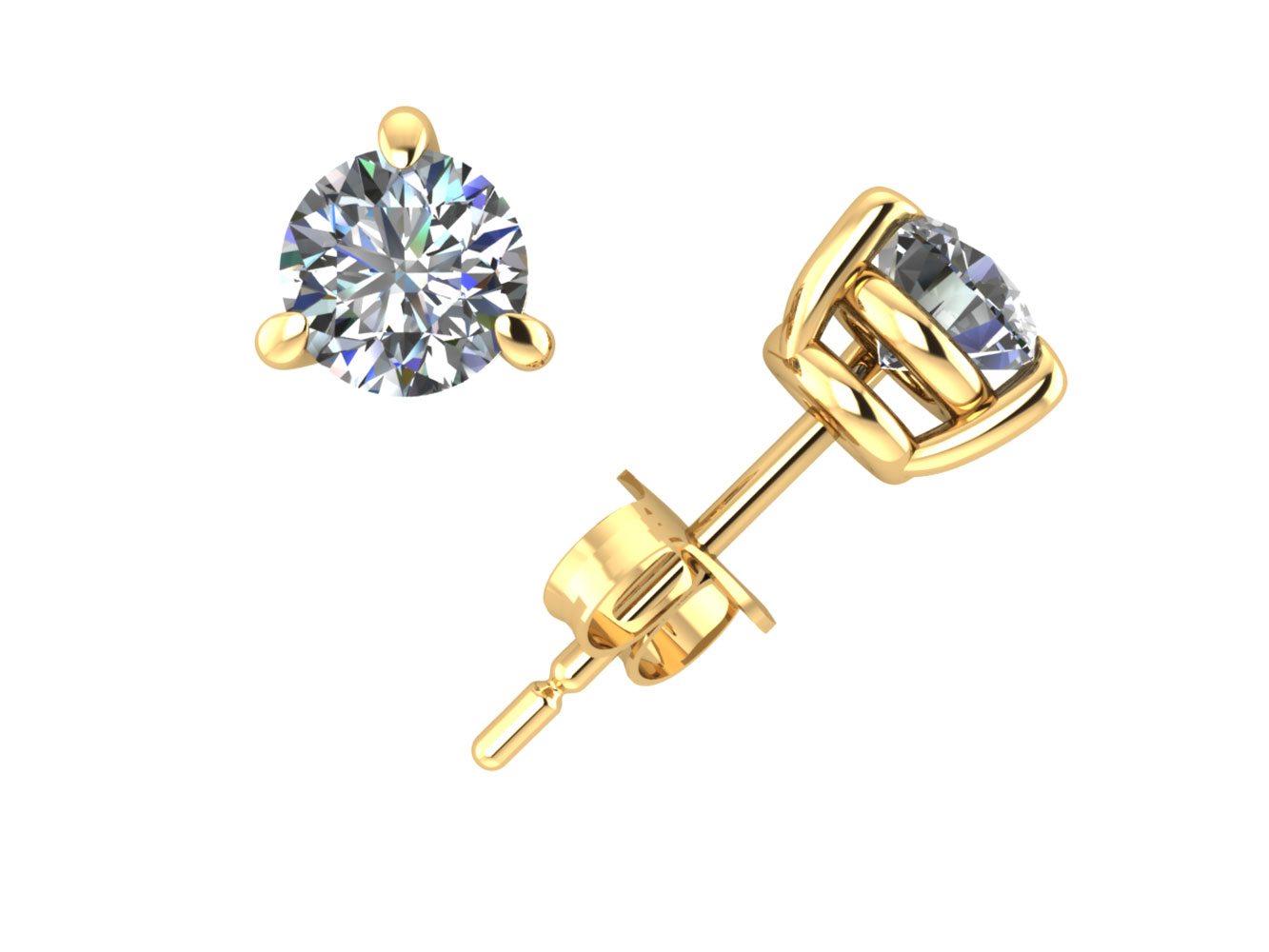 Jewel We Sell 1.00Ct Round Diamond Basket Solitaire Stud Earrings 14k White or Yellow Gold 3Prong I SI2
