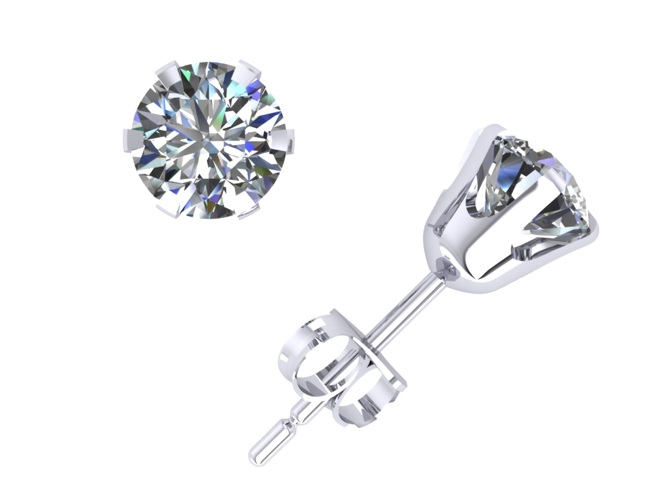 Jewel We Sell Genuine 1Ct Round Diamond Stud Earrings 18Kt White or Yellow Gold Prong Push Back G SI1