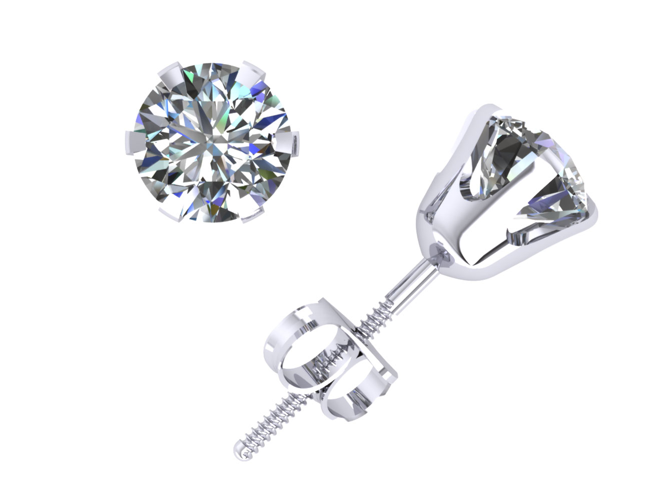 Jewel We Sell Natural 1.00Ct Round Diamond Stud Earrings 14k White or Yellow Gold 6Prong ScrewBack F VS2