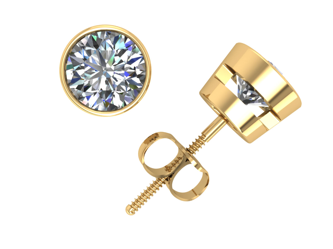 Jewel We Sell Genuine 1Ct Round Diamond Stud Earrings 14k White or Yellow Gold Bezel Set Screwback E VS1