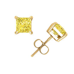 Jewel We Sell 1Carat Princess Cut Yellow Diamond Basket Stud Earrings 14k White or Yellow Gold Prong Set I1