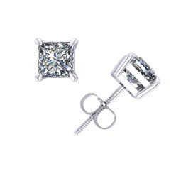 Jewel We Sell 1.00Ct Princess Cut Diamond Basket Stud Earrings 18k White or Yellow Gold 4Prong Set G SI1