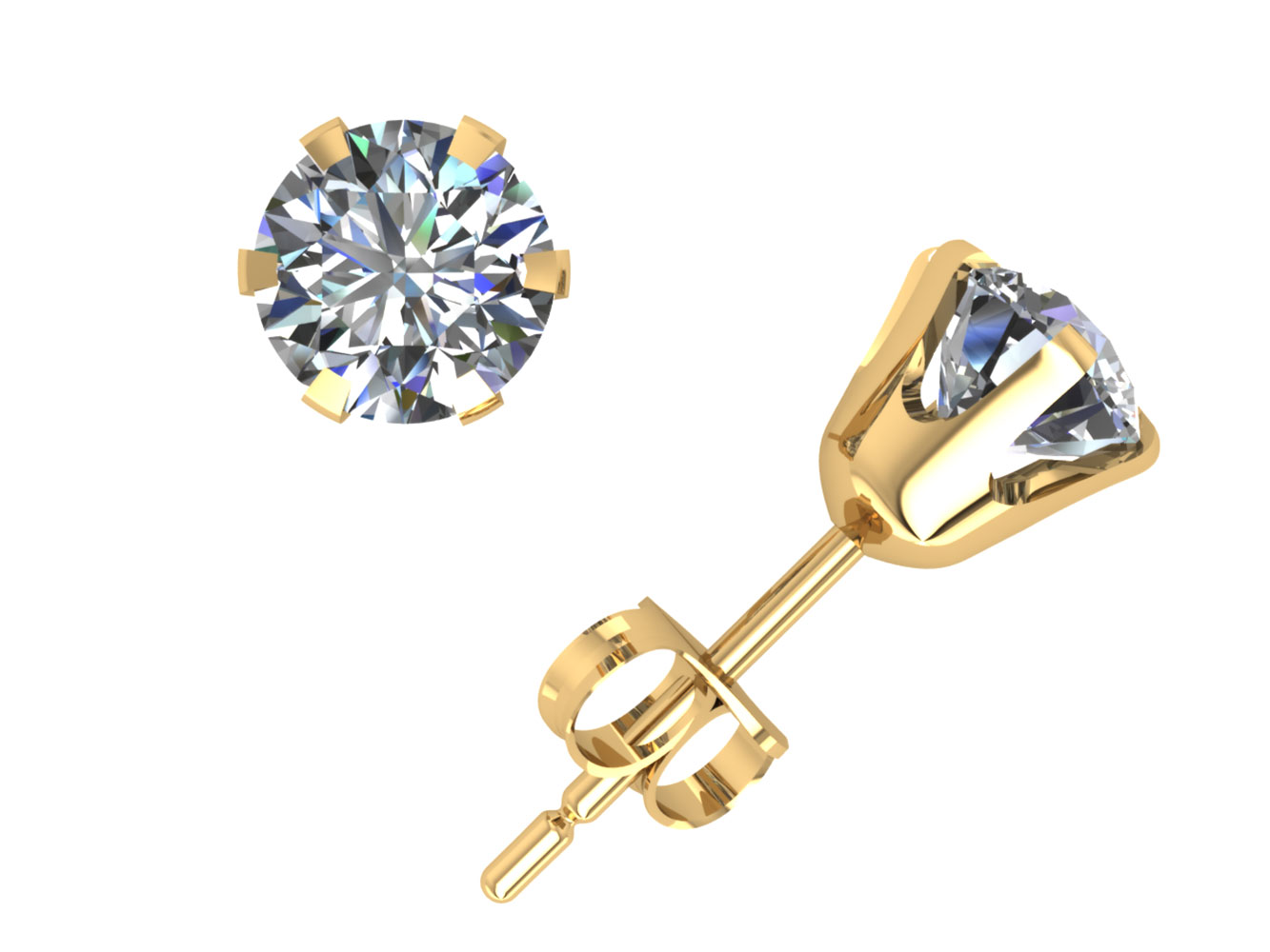Jewel We Sell Real 1Ct Round Diamond Stud Earrings 10k White or Yellow Gold Prong Setting Push Back K I2