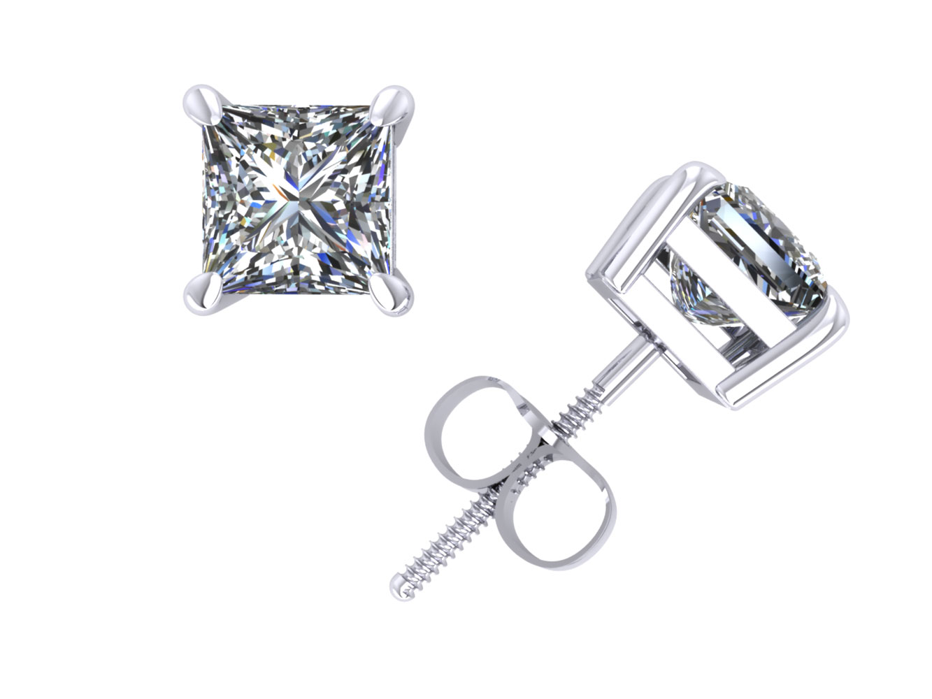 Jewel We Sell 1.00Ct Princess Cut Diamond Basket Stud Earrings 14k White or Yellow Gold 4Prong Set I SI2