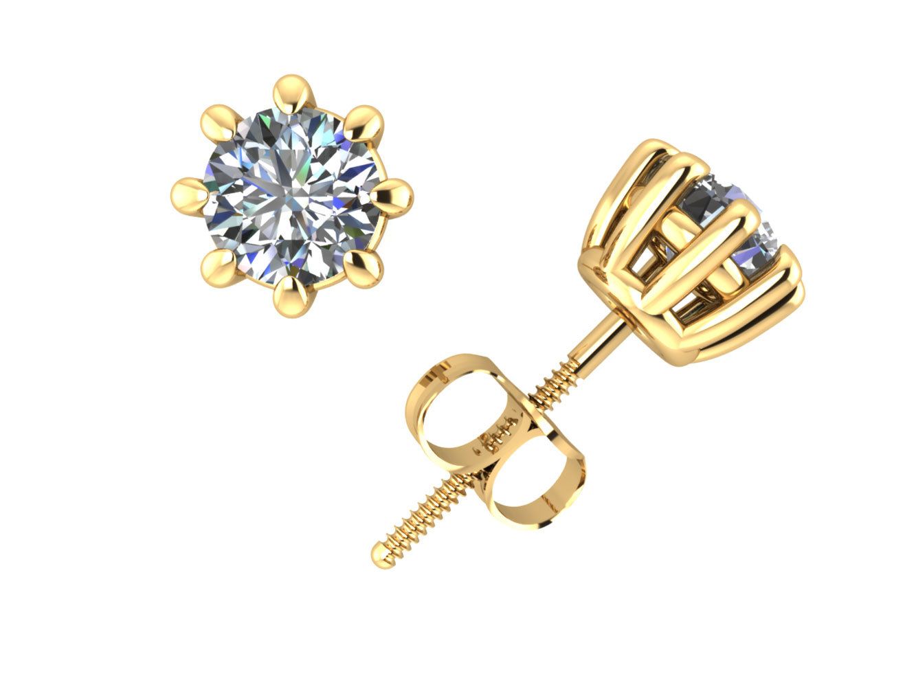 Jewel We Sell 2/5CT Round Diamond Basket Stud Earrings 14k White or Yellow Gold Prong ScrewBack F VS2