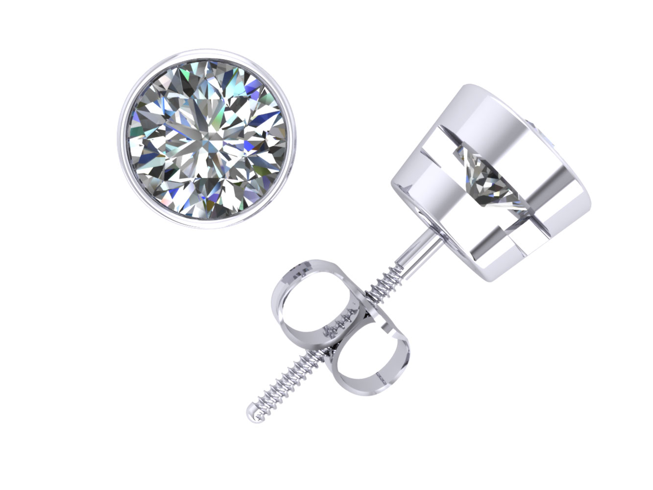 Jewel We Sell 1.25CT Round Cut Diamond Solitaire Stud Earrings 14k White or Yellow Gold Bezel Screwback E VS1