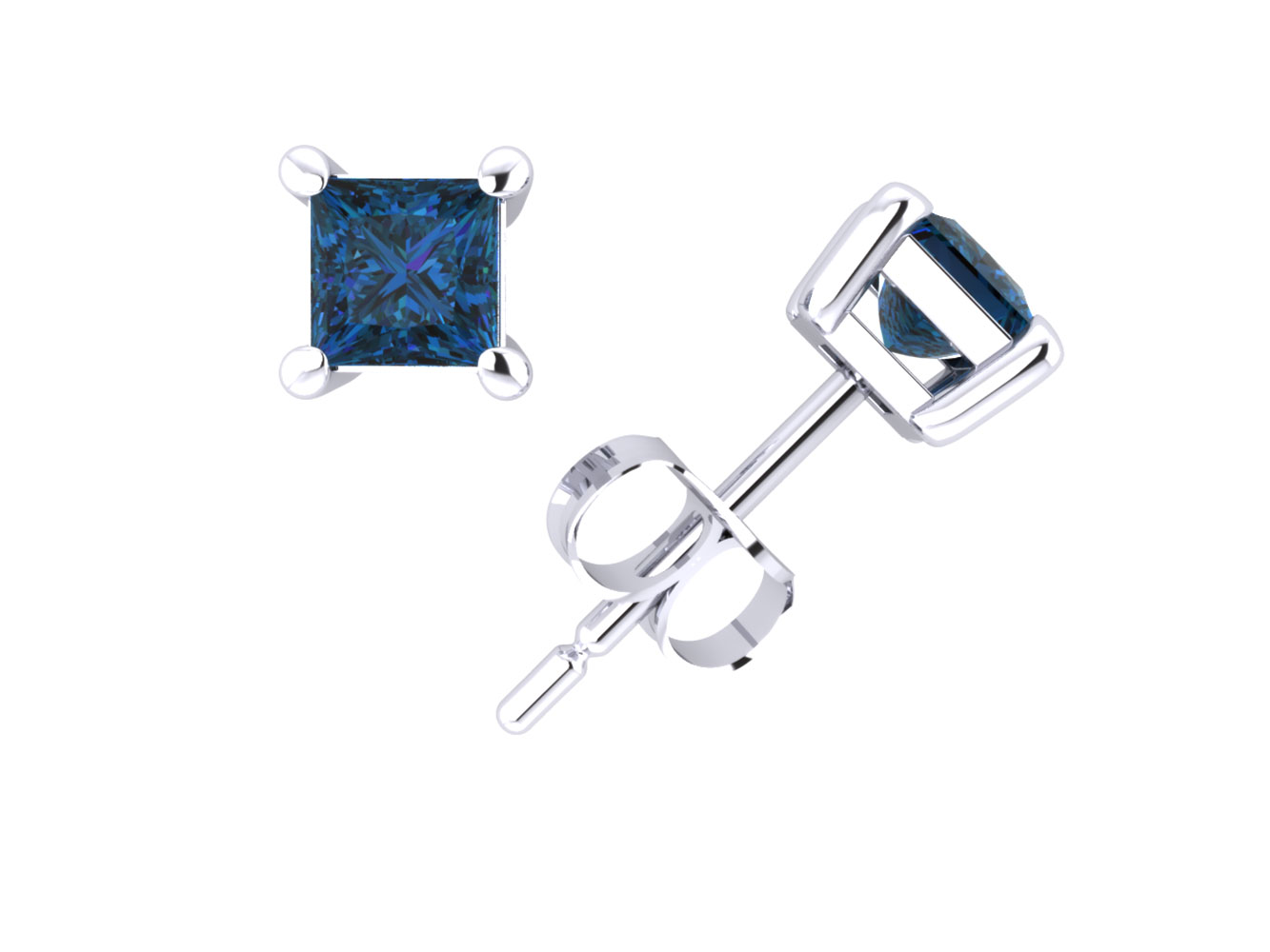Jewel We Genuine 2 5ct Princess Cut Blue Diamond Stud Earrings Jewel We Genuine 2 5ct Princess Cut Blue Diamond Stud Earrings 14k White Or Yellow Gold G Set New I1