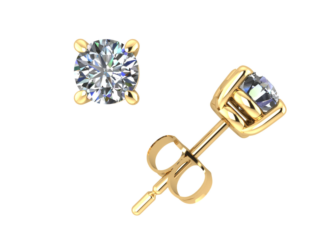 Jewel We Sell Real 0.50Ct Round Cut Diamond Basket Stud Earrings 14k White or Yellow Gold Prong Push Back K I2