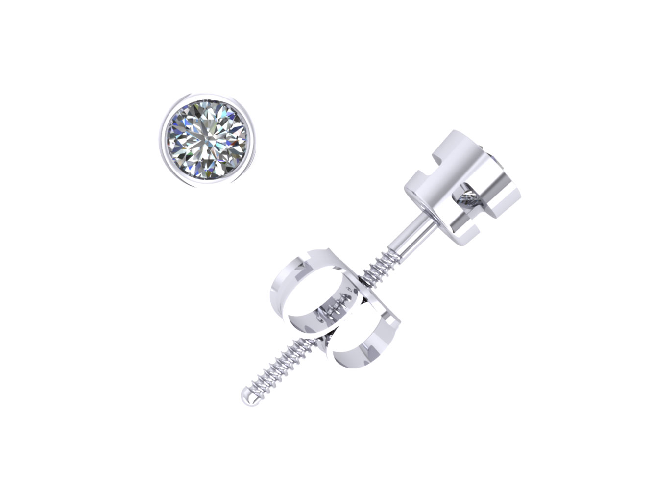 Jewel We Sell Natural 0.20Ct Round Cut Diamond Stud Earrings 14k White or Yellow Gold Bezel Set G SI1