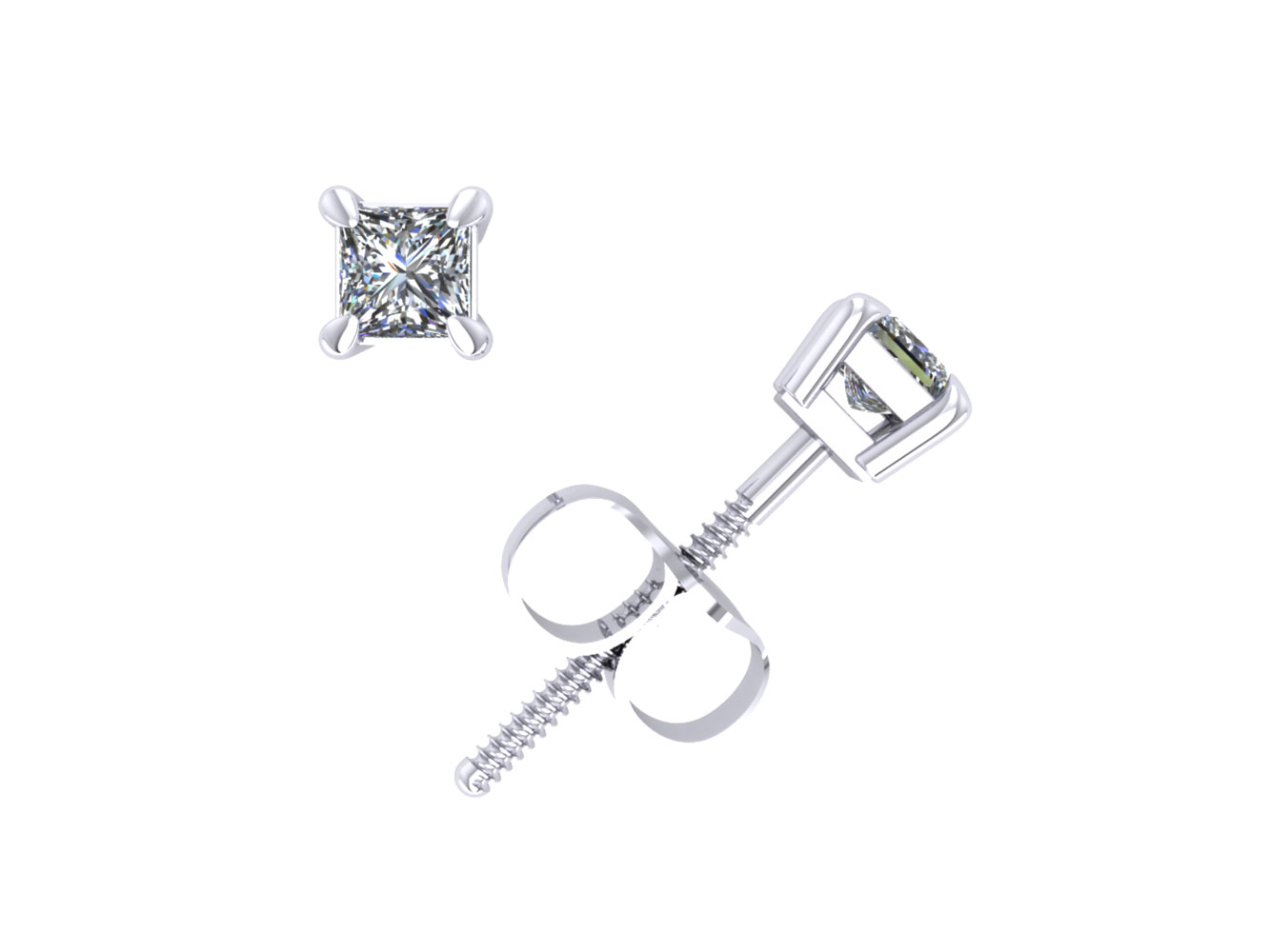 Jewel We Sell 1/4Ct Princess Cut Diamond Basket Stud Earrings 18k White or Yellow Gold Prong Set F VS2