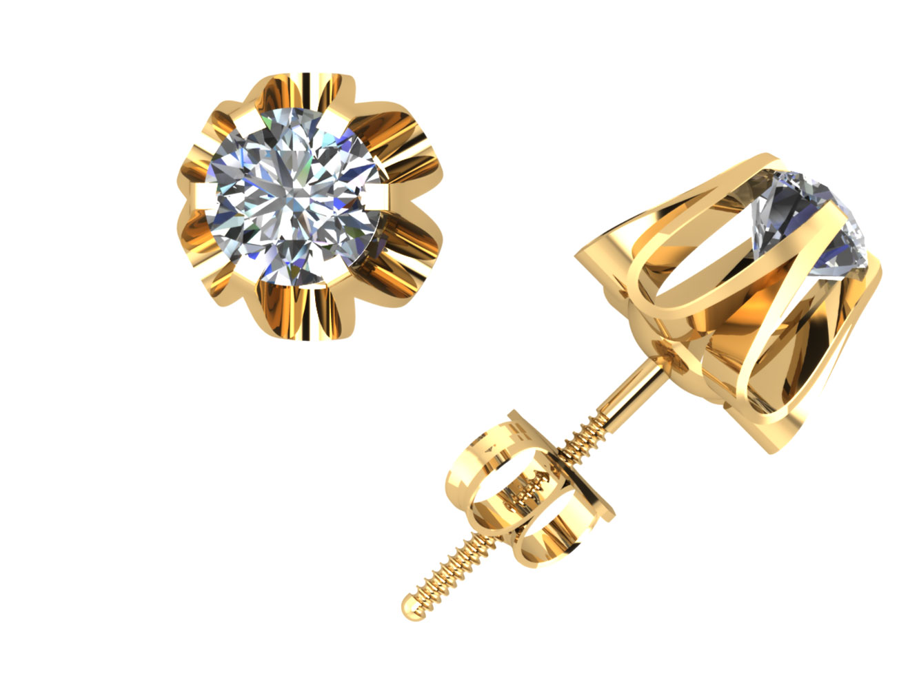 Jewel We Sell Real 3/4Ct Round Cut Diamond Buttercup Stud Earrings 14k White or Yellow Gold 6Prong I SI2