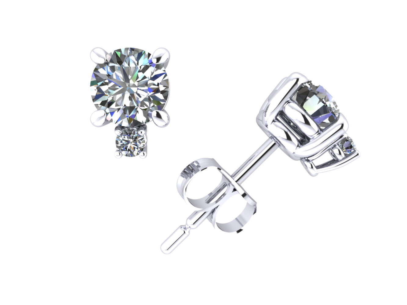 Jewel We Sell 1.03CT Round Diamond Stud Earrings with Accents 14k White or Yellow Gold Prong Set G SI1