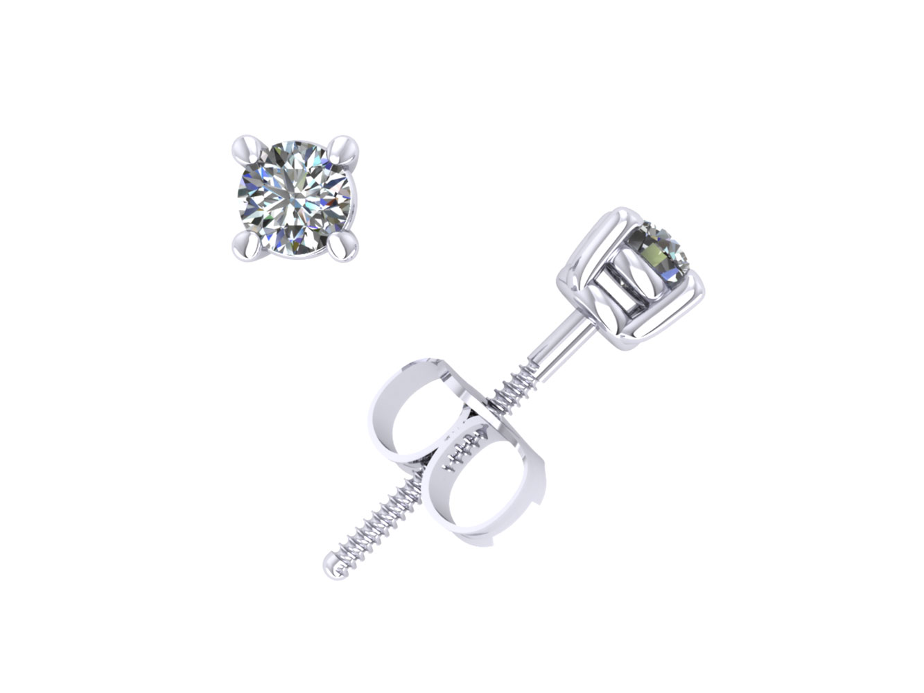 Jewel We Sell 0.15Ct Round Diamond Basket Solitaire Stud Earrings 14k White or Yellow Gold Prong H SI2