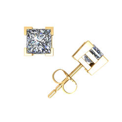 Jewel We Sell 1.50Carat Princess Cut Diamond Stud Earrings 14k White or Yellow Gold V-Prong Set F VS2