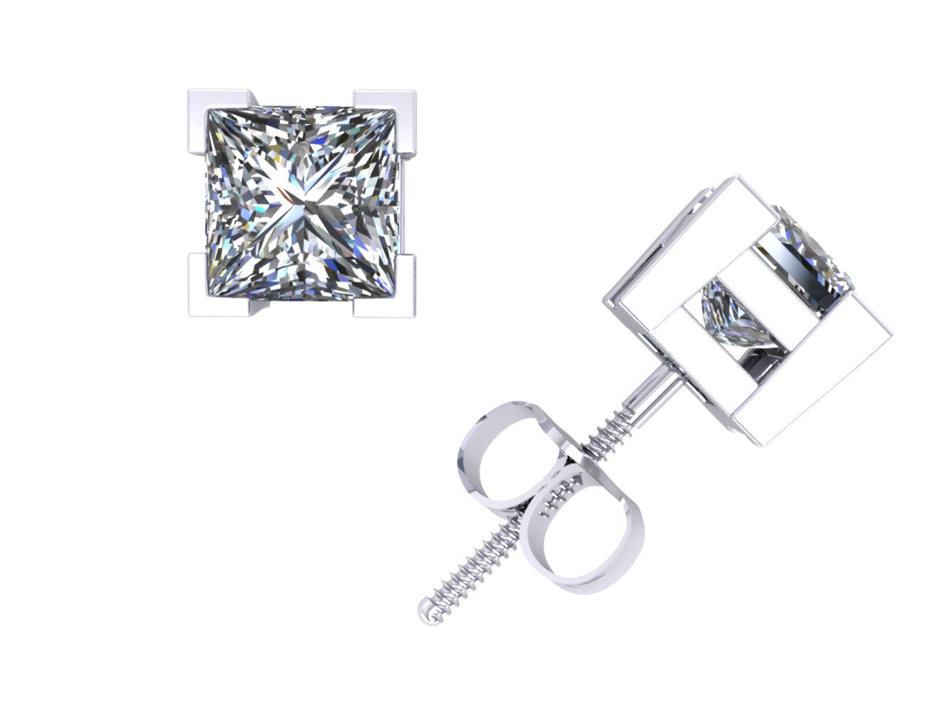 Jewel We Sell 1.25Ct Princess Diamond Basket Stud Earrings 14k White or Yellow Gold V-Prong Set F VS2