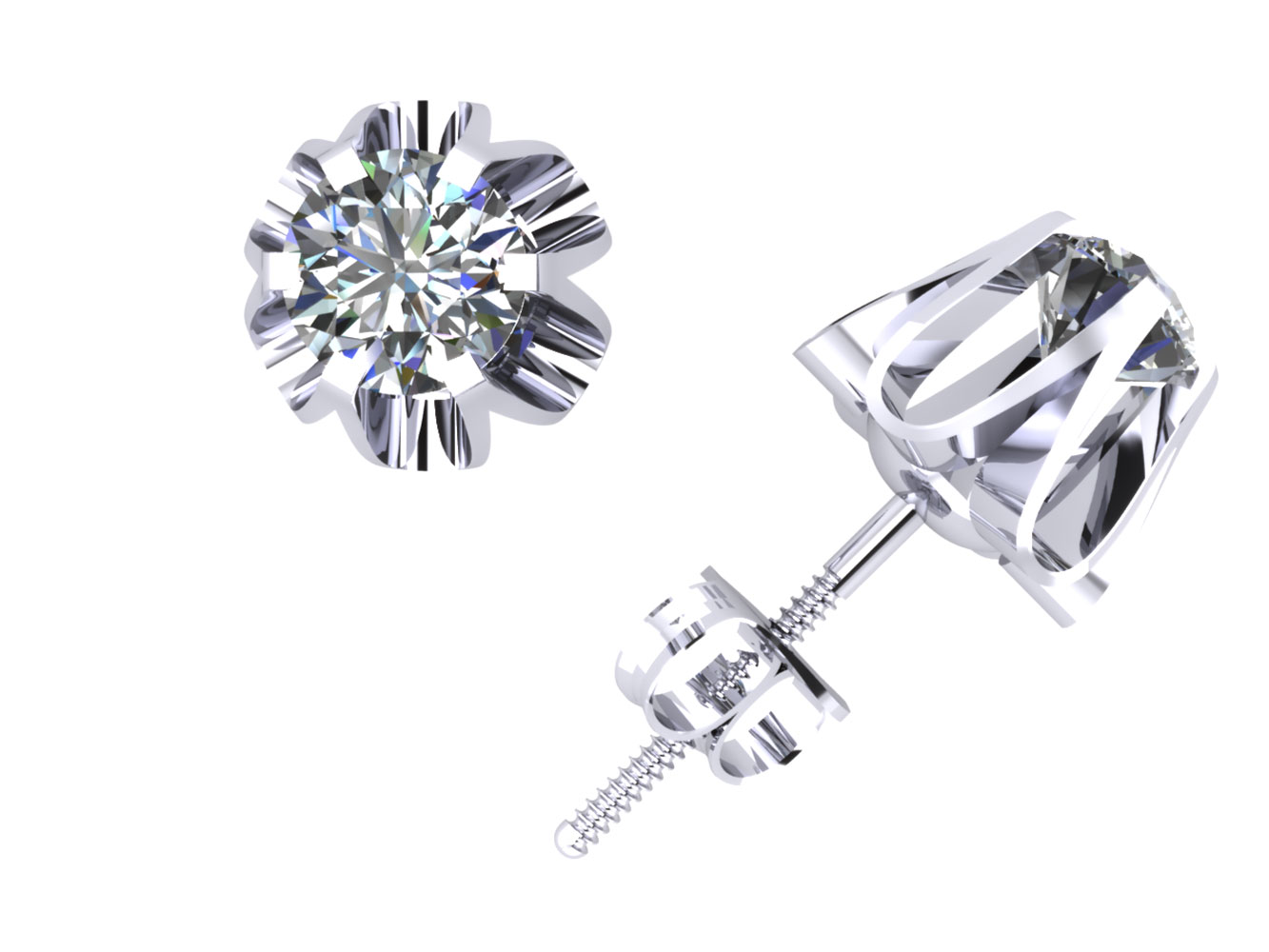 Jewel We Sell 1/2Ct Round Cut Diamond Buttercup Stud Earrings 14k White or Yellow Gold 6Prong Set F VS2