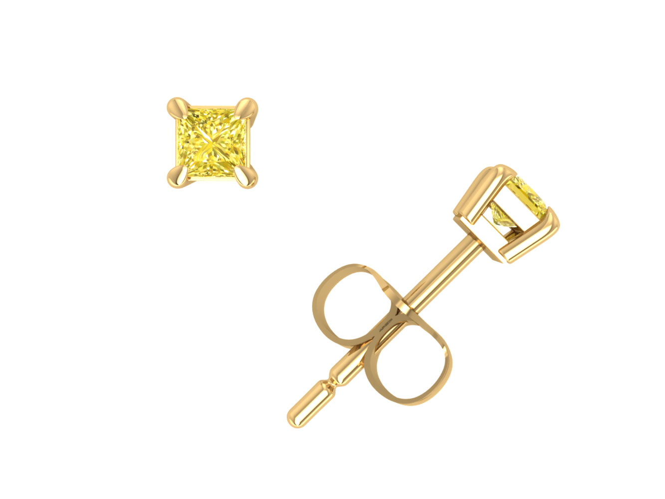 Jewel We Sell 0.15Carat Princess Cut Yellow Diamond Solitaire Stud Earrings 14k White or Yellow Gold Prong Set I2