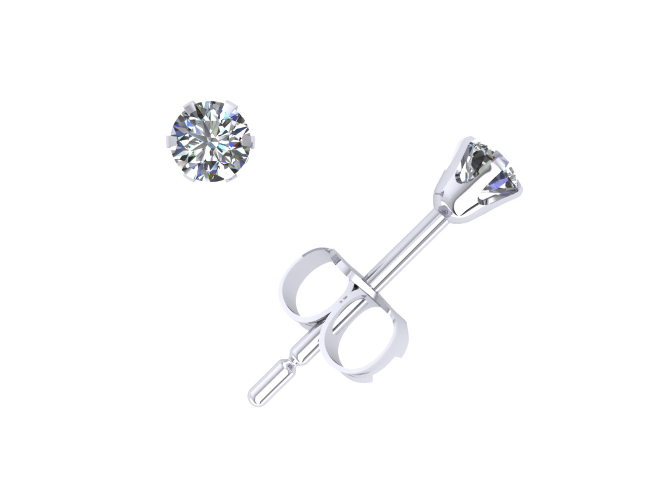Jewel We Sell 0.15CT Round Cut Diamond Solitaire Stud Earrings 18k White or Yellow Gold 6Prong Push Back F VS2
