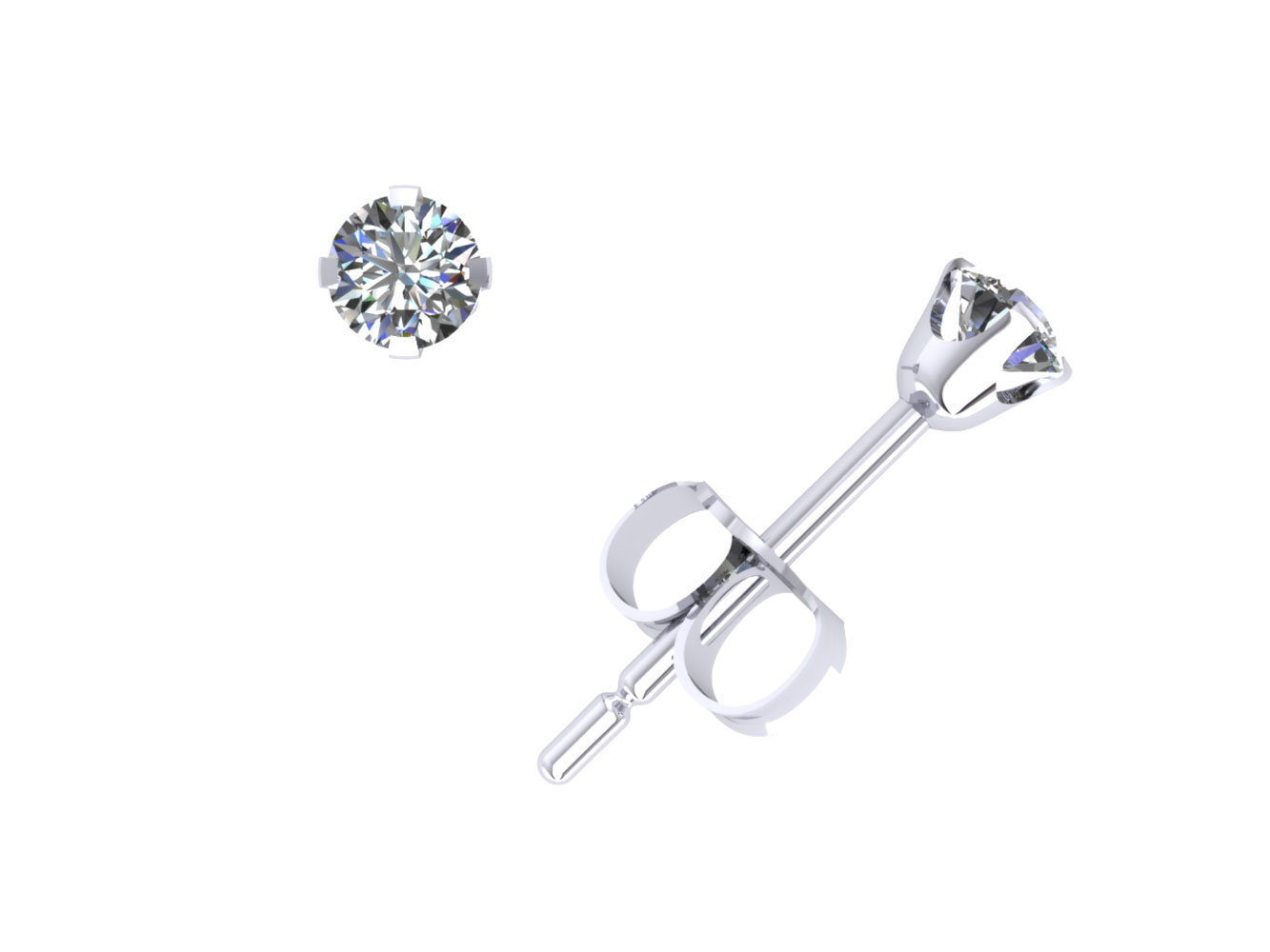 Jewel We Sell Genuine 0.15Ct Round Cut Diamond Stud Earrings 18k White or Yellow Gold Setting Push Back H SI2