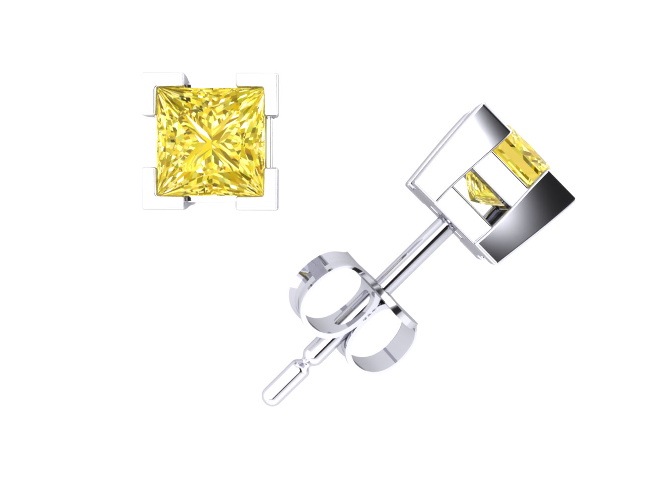 Jewel We Sell Natural 0.50Ct Princess Yellow Diamond Stud Earrings 14k White or Yellow Gold V-Prong I1